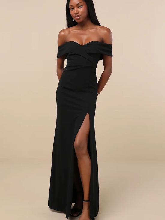 Lulus Dresses & Skirts - Lulu's Black Off-Shoulder Evening Gown with Thigh Slit